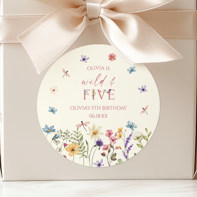 Adesivo Redondo Wild and Five Wildflower 5th Birthday Party (Criador carregado)