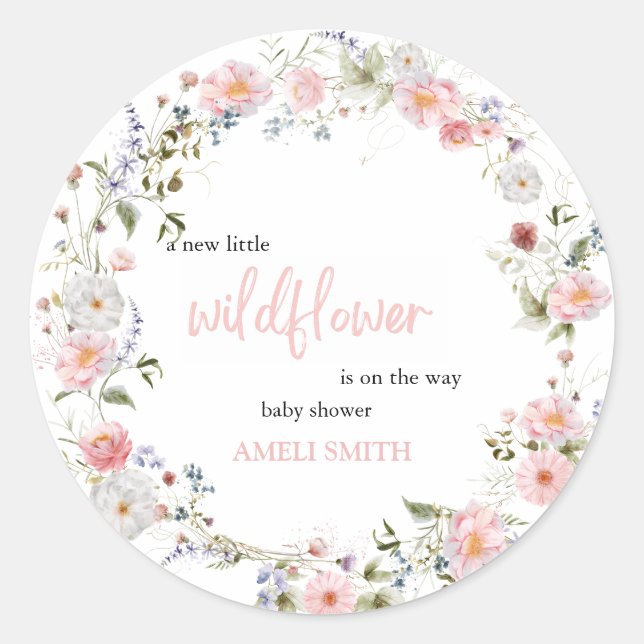 Adesivo Redondo Wild Floral Wreath Babyshower (Frente)