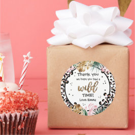 Adesivo Redondo Wild One Birthday Leopard Imprime Wild Jungle Part