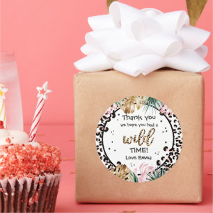 Adesivo Redondo Wild One Birthday Leopard Imprime Wild Jungle Part