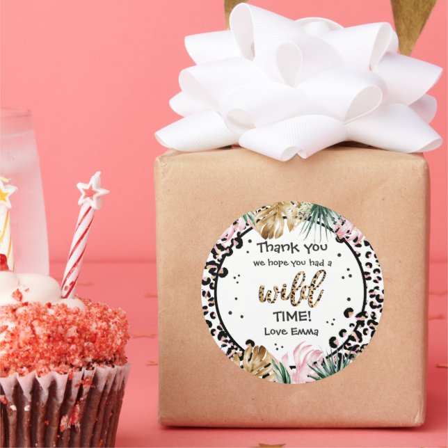 Adesivo Redondo Wild One Birthday Leopard Imprime Wild Jungle Part (Festa)