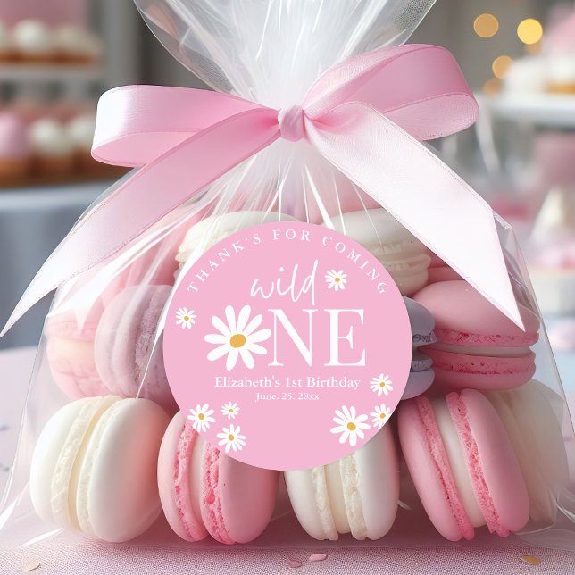 Adesivo Redondo Wild One Daisy Birthday – First Birthday Girl Part (Criador carregado)