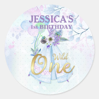 Adesivo Redondo Wild One First Birthday Blue TeePee Boho