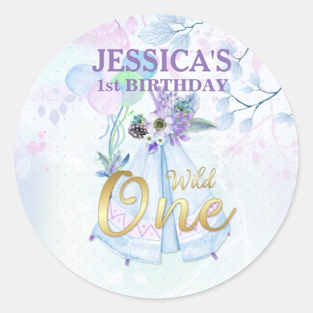 Adesivo Redondo Wild One First Birthday Blue TeePee Boho (Frente)