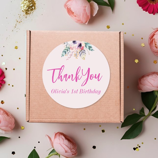 Adesivo Redondo Wild One Girl's First Birthday Obrigado (Criador carregado)