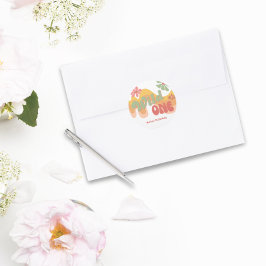 Adesivo Redondo Wild One Retro Rainbow Daisy Primeiro Aniversário