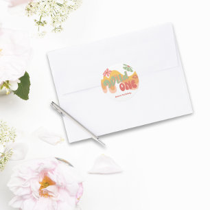 Adesivo Redondo Wild One Retro Rainbow Daisy Primeiro Aniversário