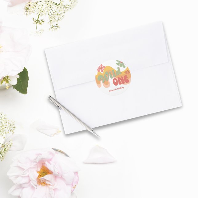 Adesivo Redondo Wild One Retro Rainbow Daisy Primeiro Aniversário (Criador carregado)