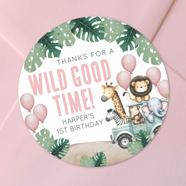 Adesivo Redondo Wild One Safari 1st Birthday (Wild One Safari 1st Birthday Classic Round Sticker )