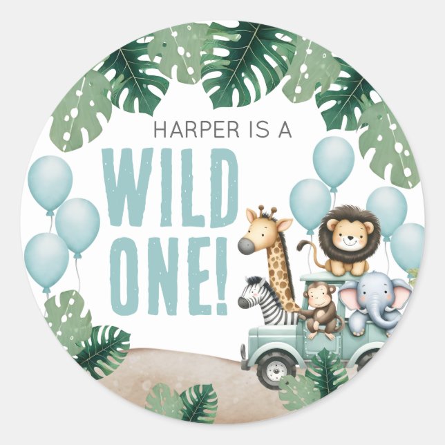 Adesivo Redondo Wild One Safari 1st Birthday (Frente)