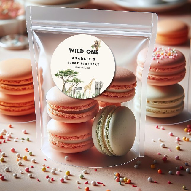 Adesivo Redondo Wild One Safari Animal Birthday (Wild One Sticker)