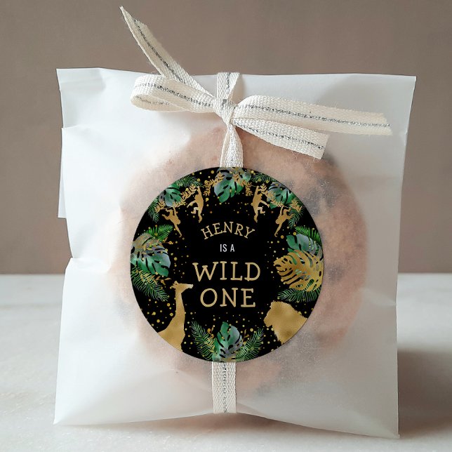 Adesivo Redondo Wild One Safari Party Green Black (Criador carregado)