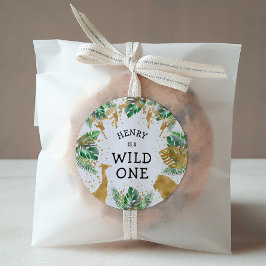 Adesivo Redondo Wild One Safari Party Green Dourado