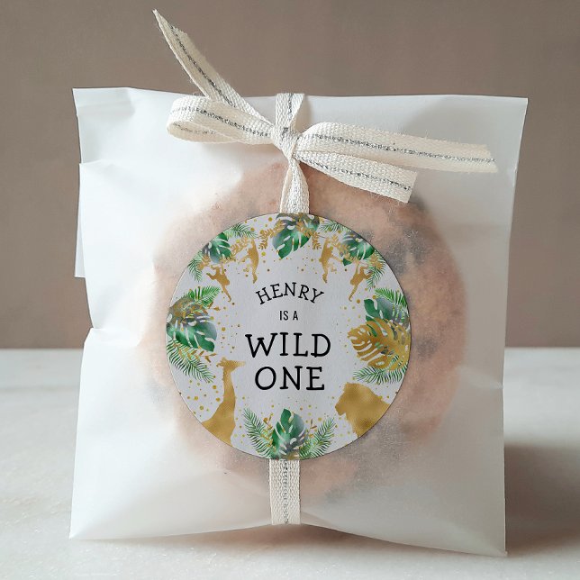 Adesivo Redondo Wild One Safari Party Green Dourado Ecru (Criador carregado)