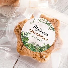 Adesivo Redondo Wild One Tropical Safari Primeiro Aniversário