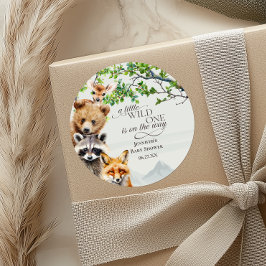 Adesivo Redondo Wild One Woodland Wildlife Baby Shower Favor