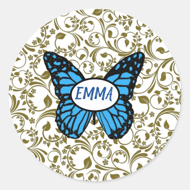 Adesivo Redondo Wild Romantic Field Blue butterflies (Frente)