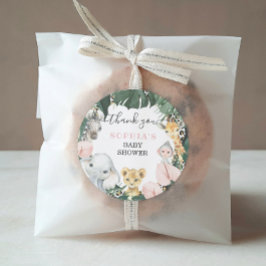 Adesivo Redondo Wild Safari Animals Baby Shower Favor Sticker