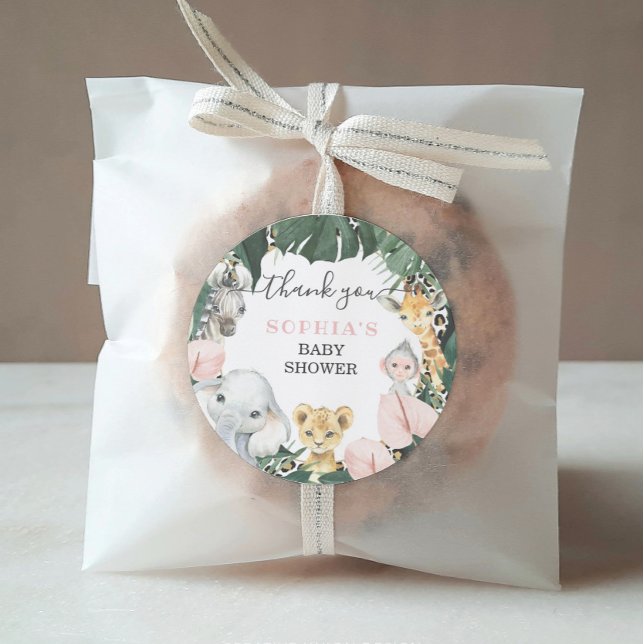 Adesivo Redondo Wild Safari Animals Baby Shower Favor Sticker (Criador carregado)