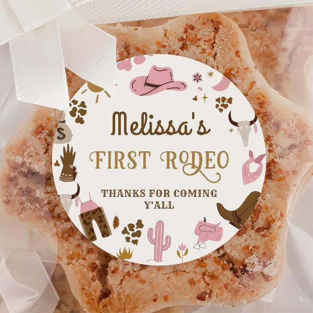 Adesivo Redondo Wild West Cowboy Rodeo Aniversário Obrigado (Criador carregado)
