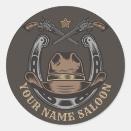 Adesivo Redondo Wild West Revolver Horsferes Western Cowboy Saloon