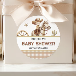 Adesivo Redondo Wild West Rodeo Western Little Cowboy Baby Shower