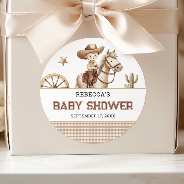 Adesivo Redondo Wild West Rodeo Western Little Cowboy Baby Shower (Criador carregado)