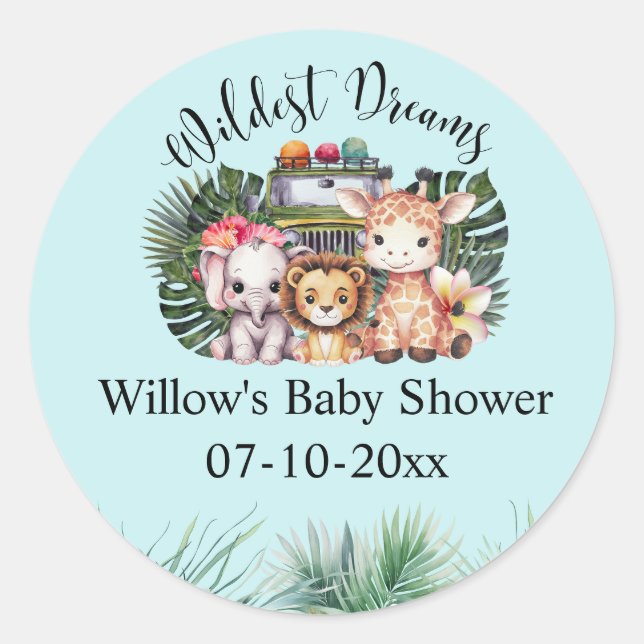 Adesivo Redondo Wildest Dreams Safari Adventure Baby Shower  (Frente)