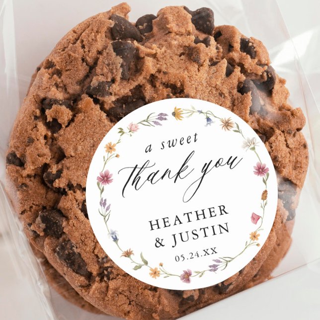 Adesivo Redondo Wildflower A Sweet Obrigado Favor De Casamento (Criador carregado)