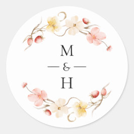 Adesivo Redondo Wildflower Blush Floral Monogram Wedding Favor
