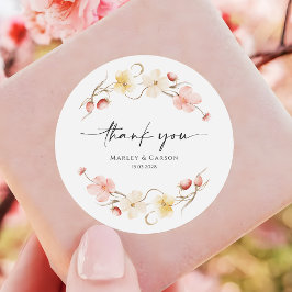 Adesivo Redondo Wildflower Blush Floral Wedding Thank You