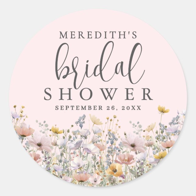 Adesivo Redondo Wildflower Blush Pink Bridal Shower (Frente)