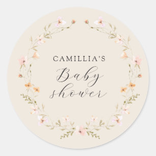 Adesivo Redondo Wildflower Boho Floral Chá de fraldas