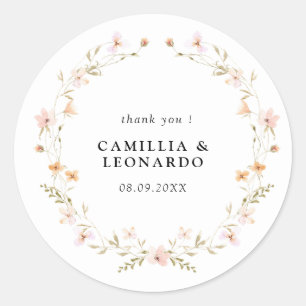 Adesivo Redondo Wildflower Boho Floral Wedding