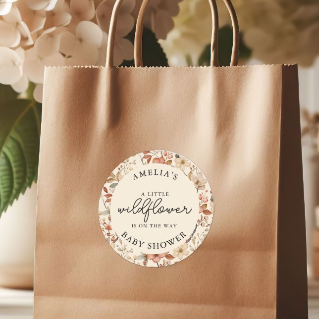 Adesivo Redondo Wildflower Boho Ivory Floral Chá de fraldas (Criador carregado)