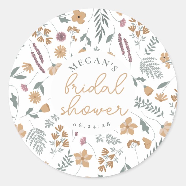 Adesivo Redondo Wildflower Bridal Shower Sticker - Orange (Frente)