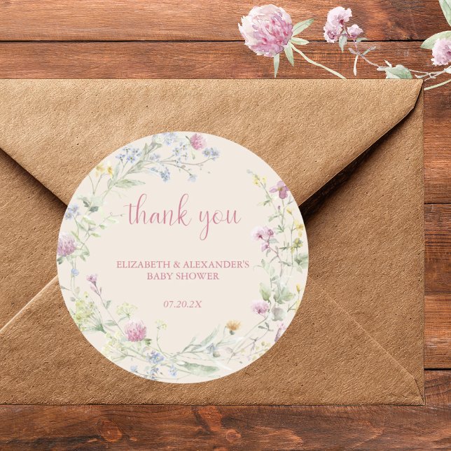 Adesivo Redondo Wildflower Couples Baby Shower Classic Round Stick (Criador carregado)