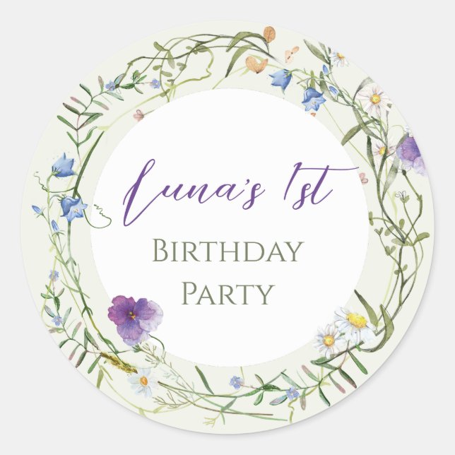 Adesivo Redondo Wildflower First Birthday (Frente)