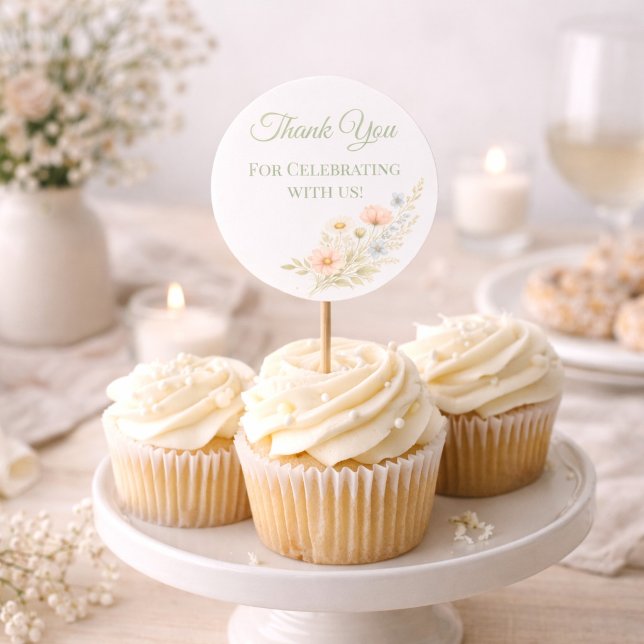 Adesivo Redondo Wildflower Garden Cupcake Topper (Criador carregado)