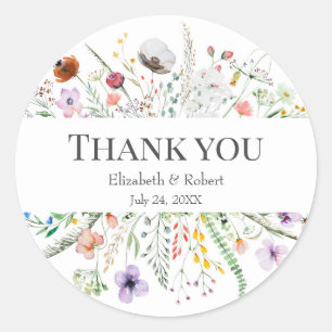 Adesivo Redondo Wildflower Meadow Weding Obrigado Sticker