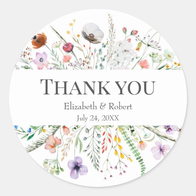 Adesivo Redondo Wildflower Meadow Weding Obrigado Sticker (Frente)