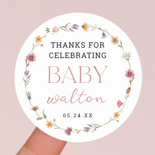 Adesivo Redondo Wildflower Obrigado por comemorar Baby