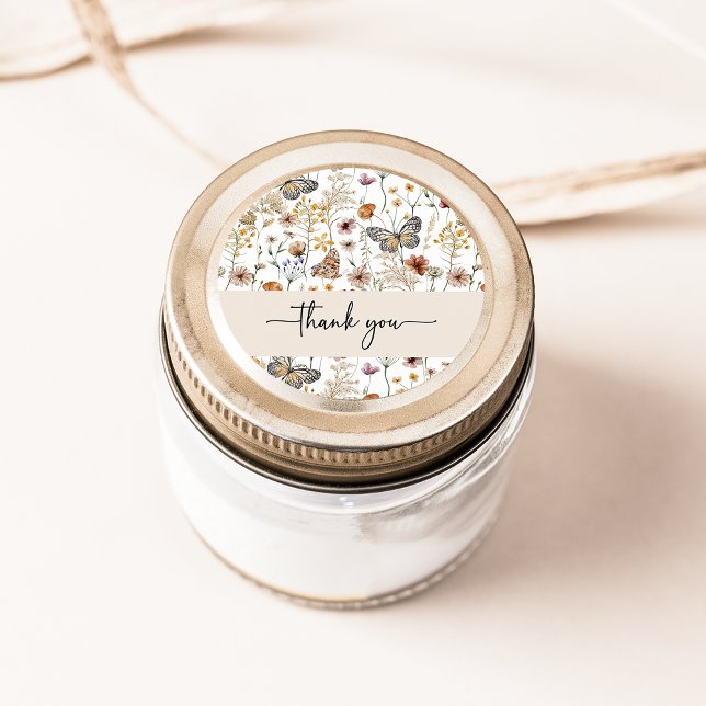 Adesivo Redondo Wildflower Obrigado Sticker (Boho Wildflower Thank You Sticker by Painted Paperie
)