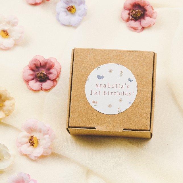 Adesivo Redondo Wildflower One Boho Watercolor primeiro aniversari (Round Sticker Mock-up)