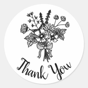 Adesivo Redondo Wildflower preto e branco obrigado Sticker