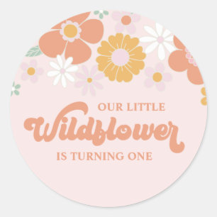 Adesivo Redondo Wildflower Retro Floral primeiro aniversário