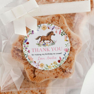 Adesivo Redondo Wildflower Rustic Horse Girl Birthday