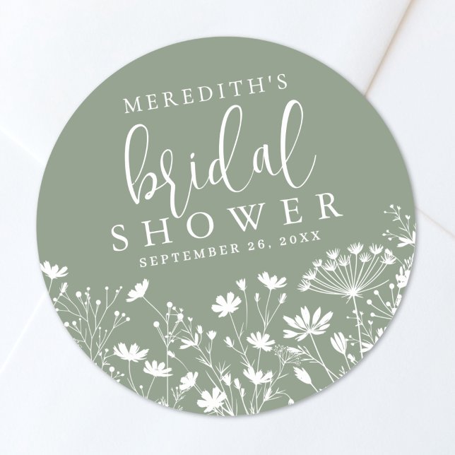 Adesivo Redondo Wildflower Sage Green Bridal Shower (Wildflower Sage Green Bridal Shower Classic Round Sticker )