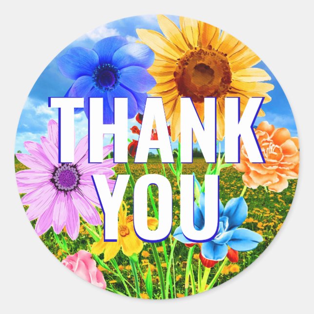 Adesivo Redondo Wildflower Wreath - Floral Obrigado Sticker (Frente)
