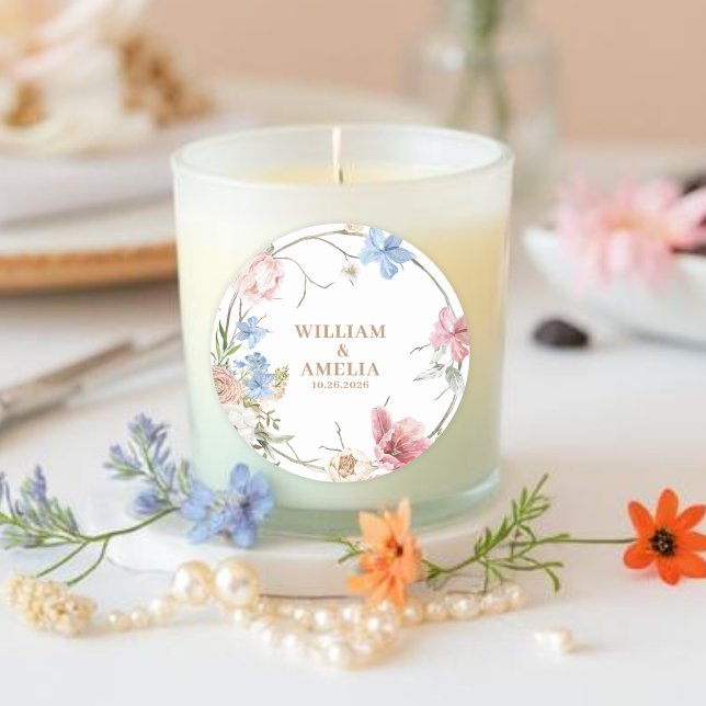 Adesivo Redondo Wildflowers Pastel Floral Garden Party  Wedding (Criador carregado)